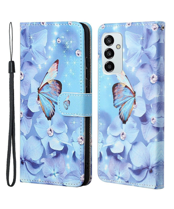 Housse Samsung Galaxy M23 5G Papillon et fleurs bleues