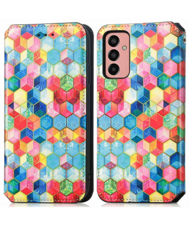 Housse Samsung Galaxy M13 Rabat Flip Cubes Colorés