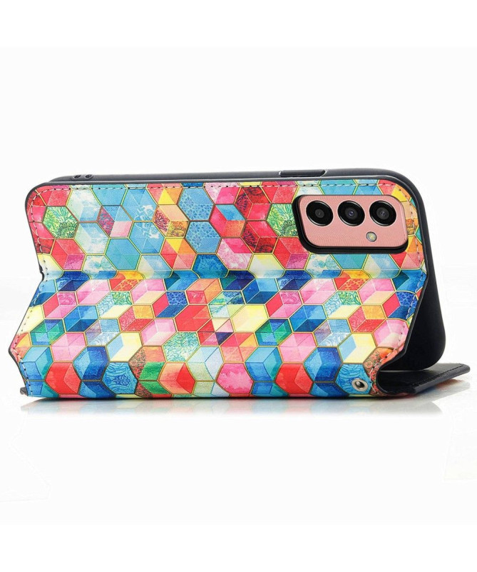 Housse Samsung Galaxy M13 Rabat Flip Cubes Colorés
