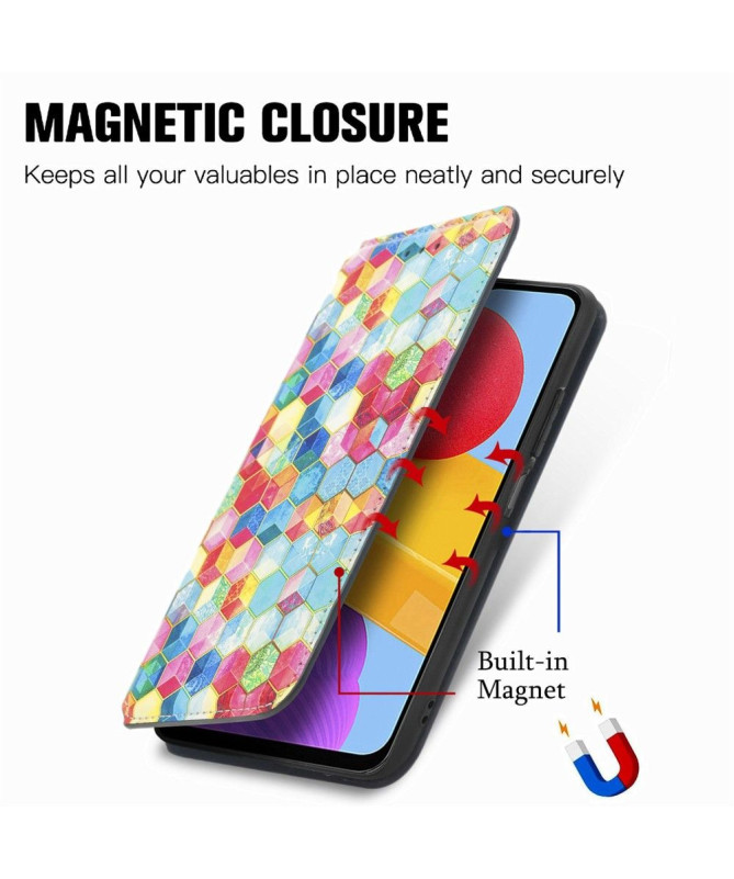 Housse Samsung Galaxy M13 Rabat Flip Cubes Colorés