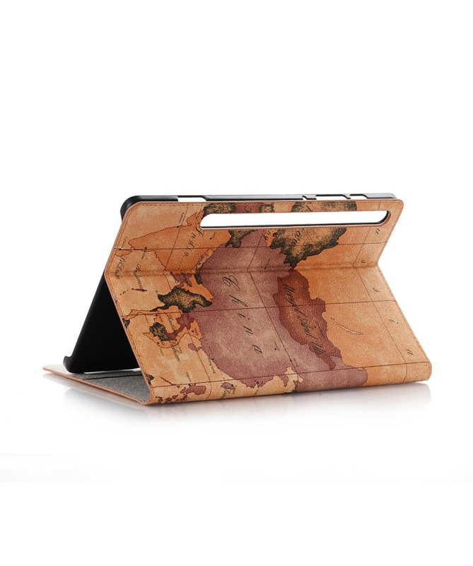 Housse Samsung Galaxy Tab S6 Carte du Monde - Marron