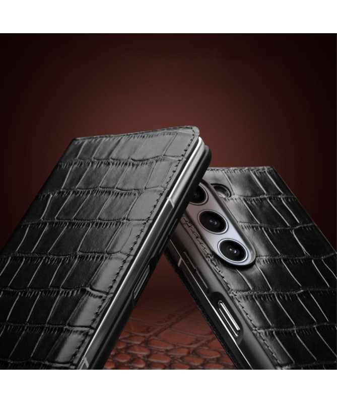 Étui Samsung Galaxy Z Fold 5 en Cuir Véritable à Texture Crocodile