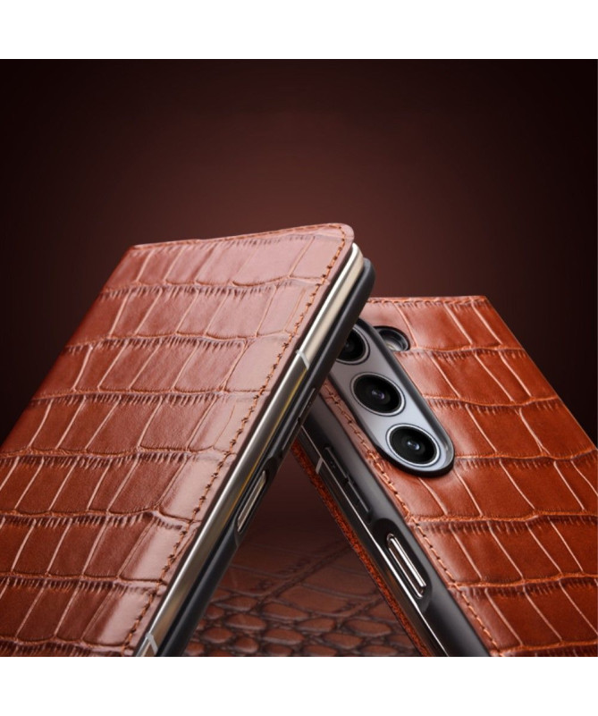 Étui Samsung Galaxy Z Fold 5 en Cuir Véritable à Texture Crocodile