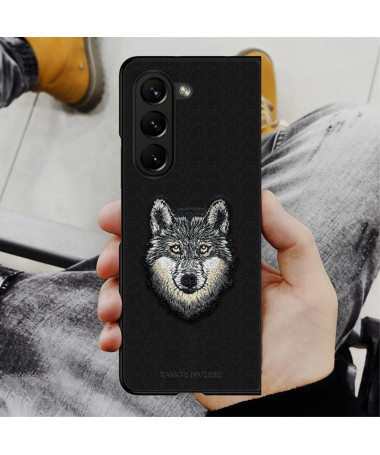 Coque Samsung Galaxy Z Fold 5 Loup - Broderie Protectrice, Noir