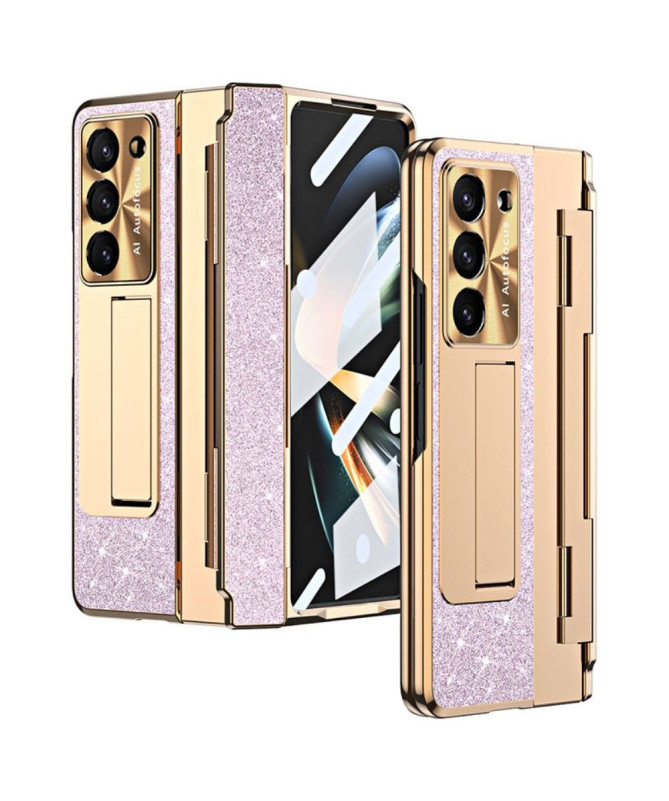 Coque Samsung Galaxy Z Fold 5 Paillettes avec Support et Film en Verre Trempé