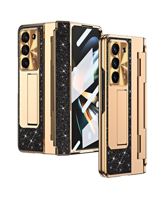 Coque Samsung Galaxy Z Fold 5 Paillettes avec Support et Film en Verre Trempé