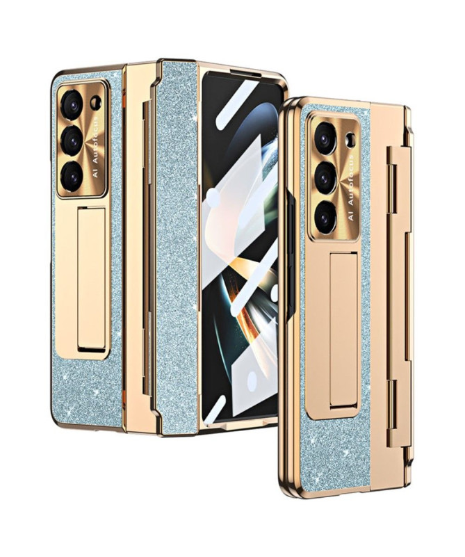 Coque Samsung Galaxy Z Fold 5 Paillettes avec Support et Film en Verre Trempé