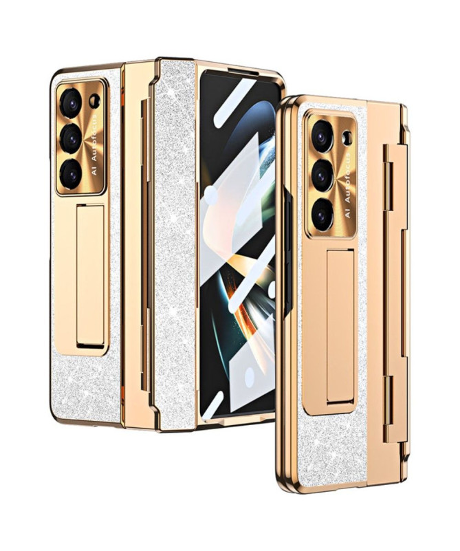 Coque Samsung Galaxy Z Fold 5 Paillettes avec Support et Film en Verre Trempé