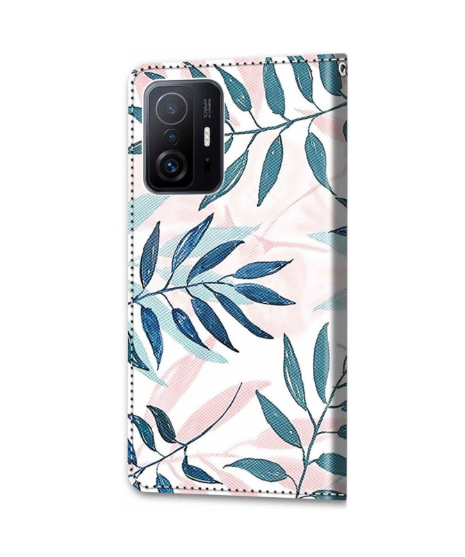 Housse Xiaomi 11T / 11T Pro Feuilles Vertes et Roses