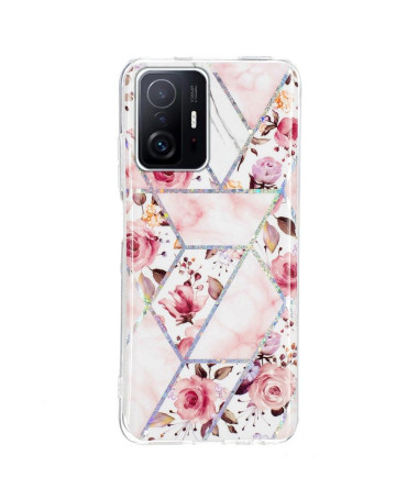 Coque Xiaomi 11T / 11T Pro silicone marbre et fleurs