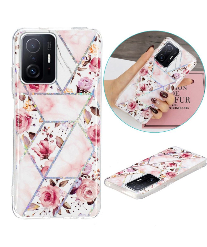 Coque Xiaomi 11T / 11T Pro silicone marbre et fleurs