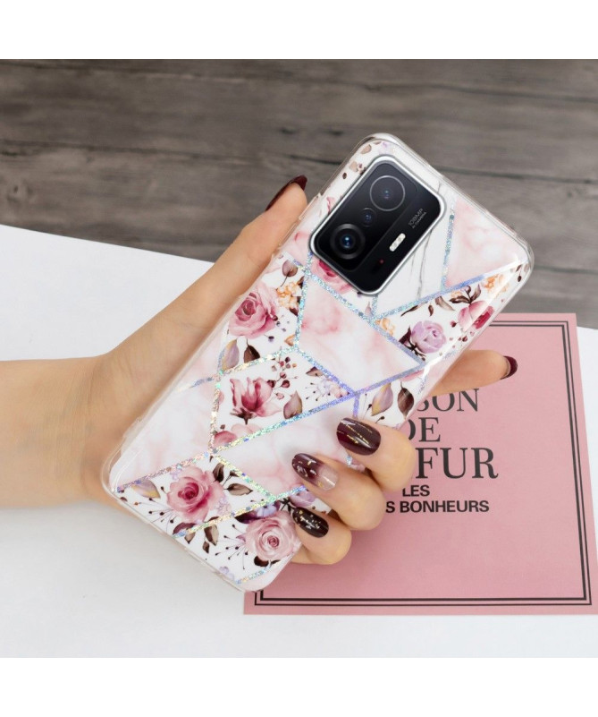 Coque Xiaomi 11T / 11T Pro silicone marbre et fleurs