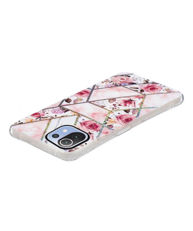 Coque Xiaomi 11 Lite 5G NE, Mi 11 Lite 4G, 5G marbre et fleurs