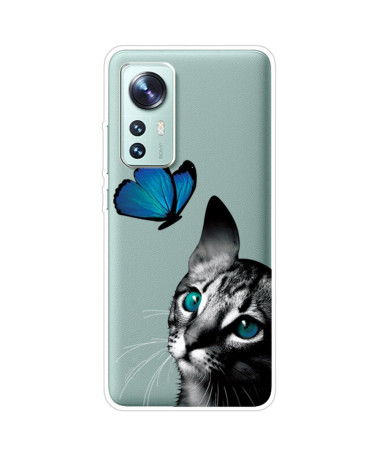 Coque Xiaomi 12 Pro Chat Papillon Bleu