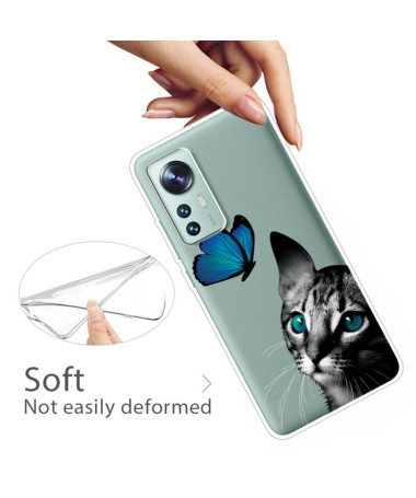 Coque Xiaomi 12 Pro Chat Papillon Bleu