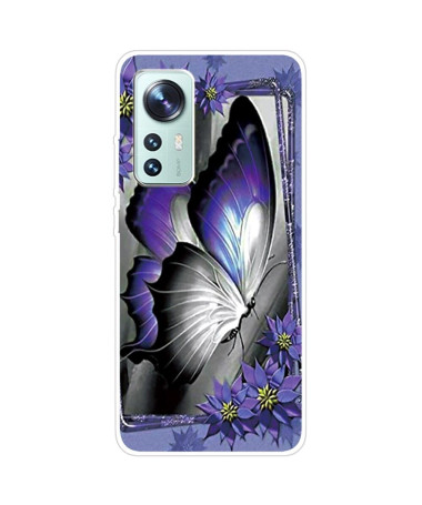 Coque Xiaomi 12 Pro Papillon Gris et Violet