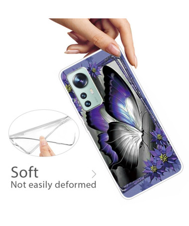 Coque Xiaomi 12 Pro Papillon Gris et Violet