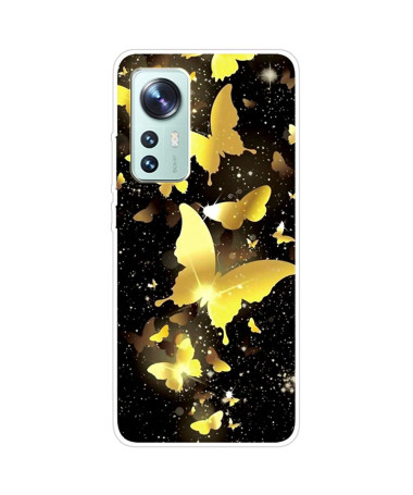 Coque Xiaomi 12 Pro illustration papillons dorés