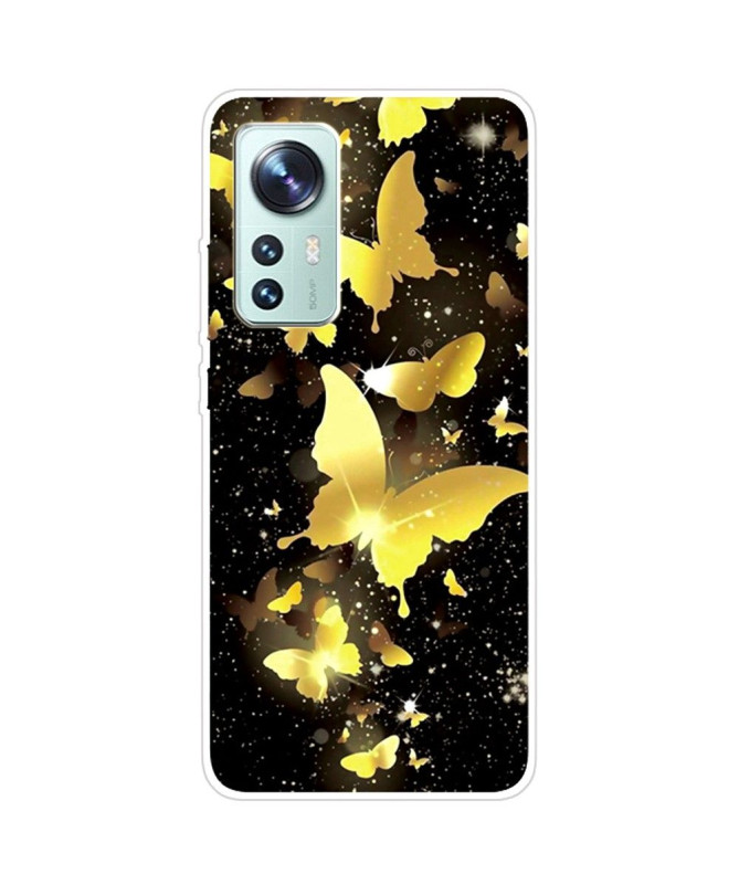 Coque Xiaomi 12 Pro illustration papillons dorés