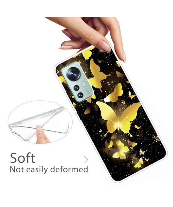 Coque Xiaomi 12 Pro illustration papillons dorés