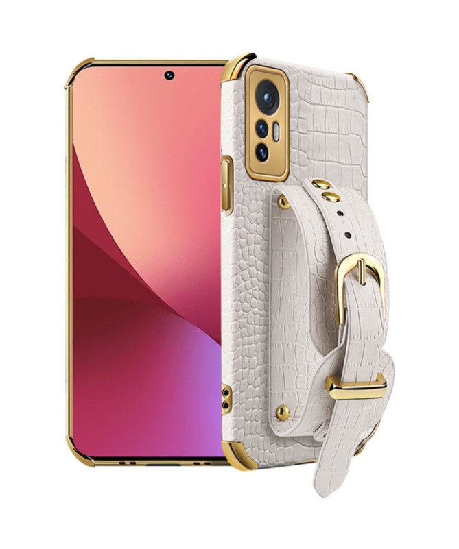 Coque Xiaomi 12 Pro Effet Croco avec Sangle