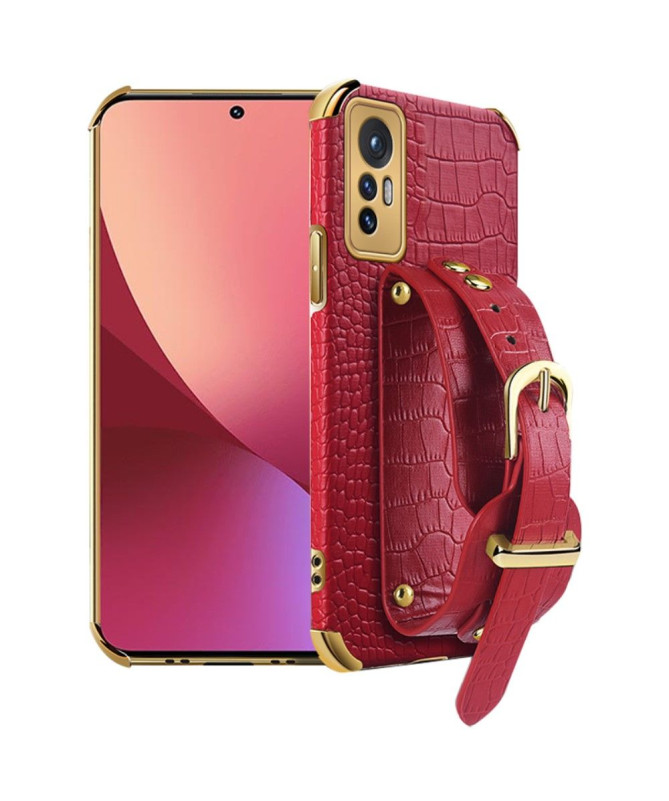 Coque Xiaomi 12 Pro Effet Croco avec Sangle