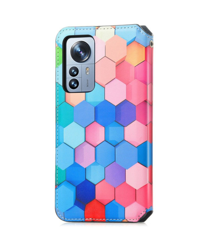 Housse Xiaomi 12 Pro Rabat Flip Nid d'Abeille Coloré