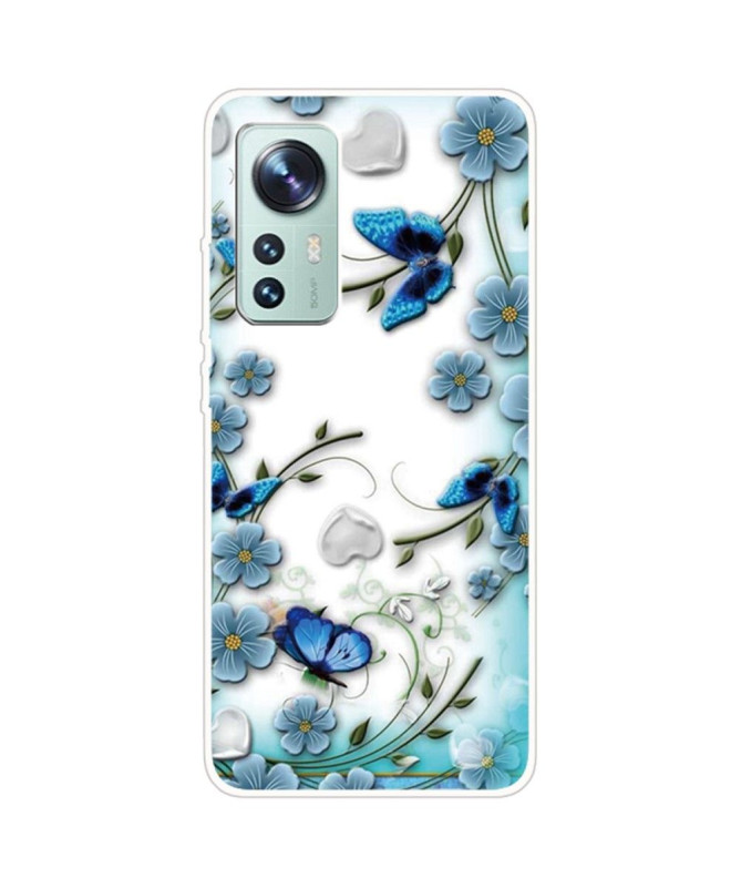 Coque Xiaomi 12 / 12X Papillons et fleurs bleus