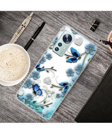 Coque Xiaomi 12 / 12X Papillons et fleurs bleus