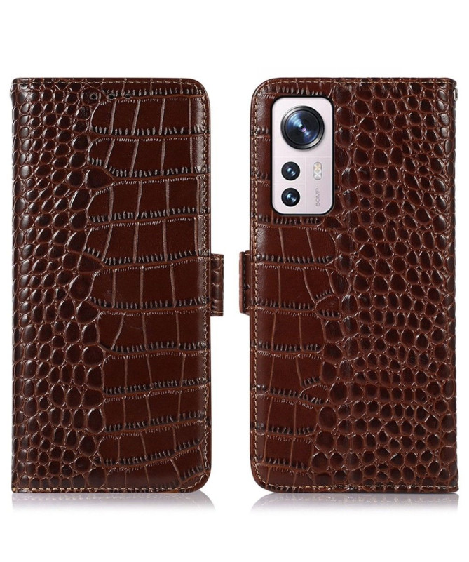 Housse Xiaomi 12 Pro Cuir véritable aspect croco