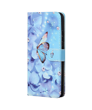 Housse Xiaomi 12T / 12T Pro Papillon et fleurs bleues