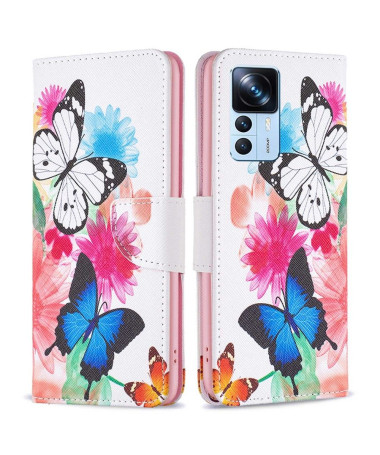 Housse Xiaomi 12T / 12T Pro Papillons et fleurs colorées