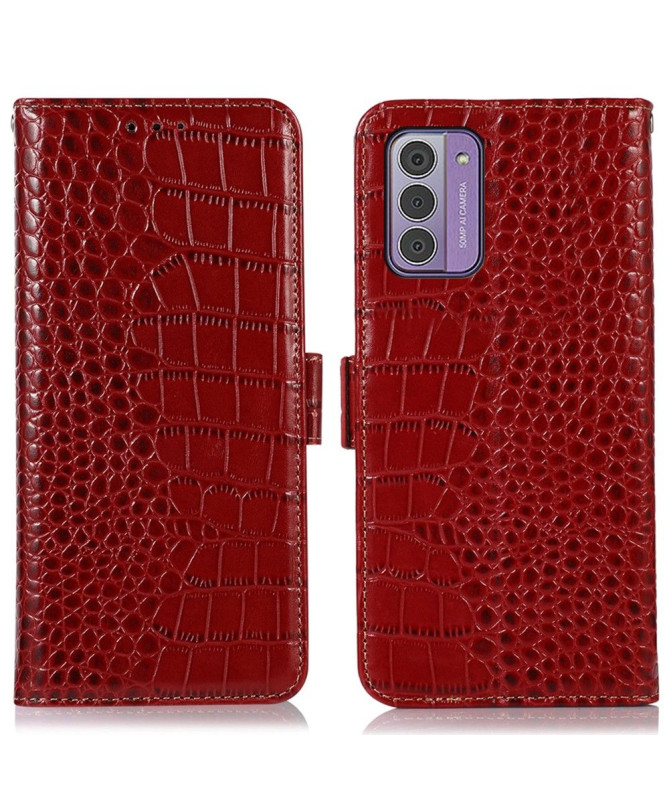 Housse Nokia G42 Cuir véritable aspect croco