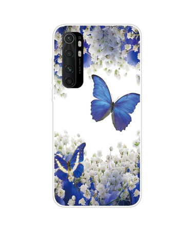 Coque Xiaomi Mi Note 10 Lite Fleurs et Papillons Bleus