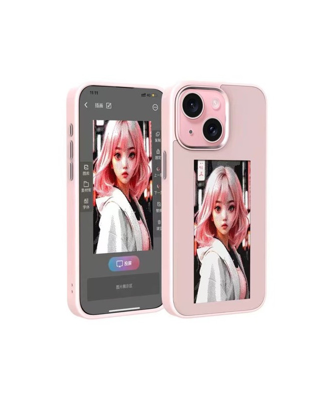 Coque iPhone 15 - Affichage Dynamique 4 Couleurs avec NFC, Rose