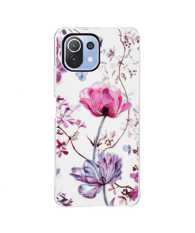 Coque Xiaomi 11 Lite 5G NE, Mi 11 Lite 4G, 5G silicone fleur violette