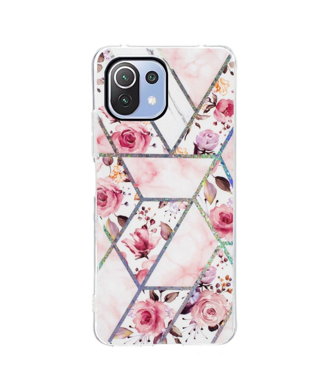 Coque Xiaomi 11 Lite 5G NE, Mi 11 Lite 4G, 5G marbre et fleurs