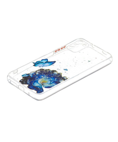 Coque Xiaomi Poco M3 fleurs et papillons bleus