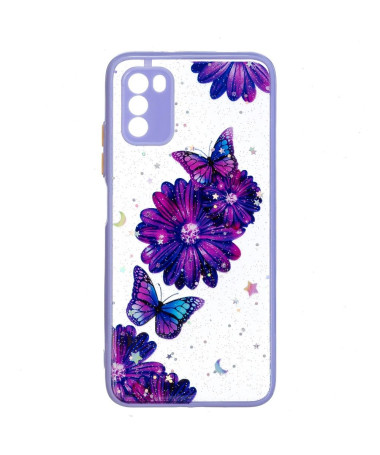 Coque Xiaomi Poco M3 fleurs et papillons violets