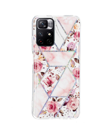 Coque Poco M4 Pro 5G silicone marbre et fleurs