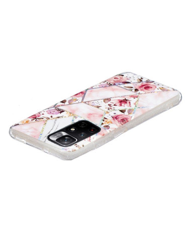 Coque Poco M4 Pro 5G silicone marbre et fleurs