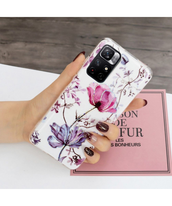 Coque Poco M4 Pro 5G silicone fleur violette