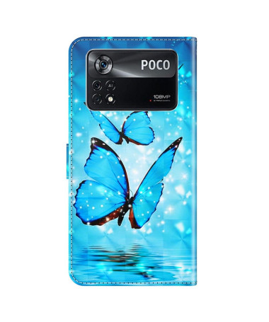 Housse Xiaomi Poco X4 Pro 5G papillons bleus scintillants