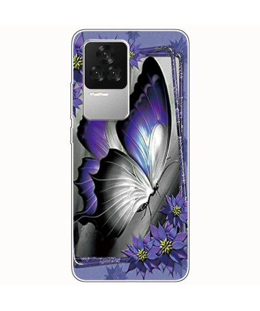 Coque Poco F4 Papillon Gris et Violet