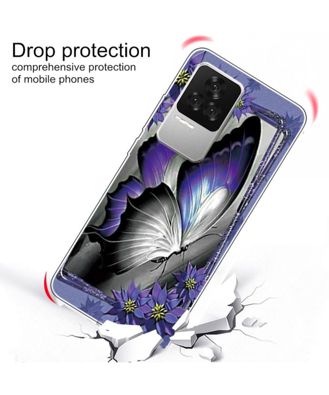 Coque Poco F4 Papillon Gris et Violet