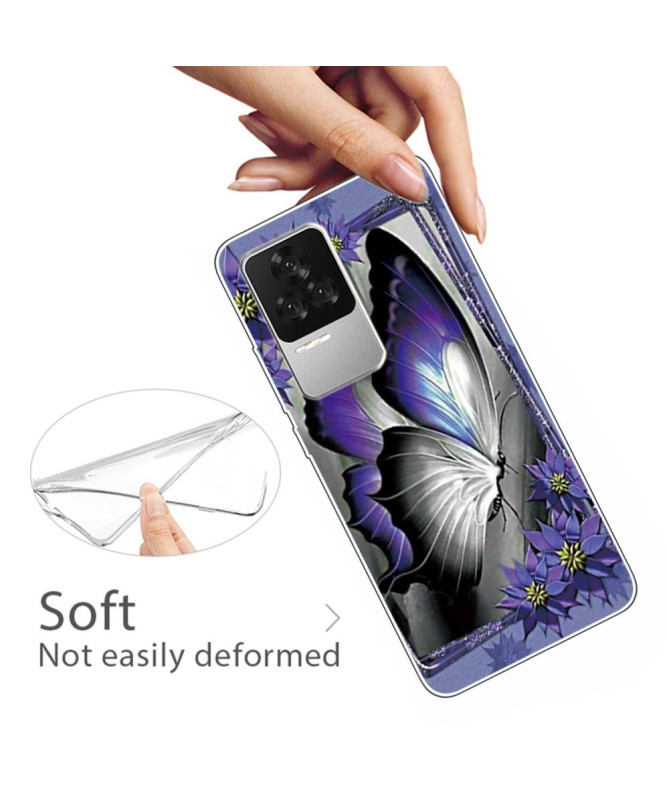 Coque Poco F4 Papillon Gris et Violet