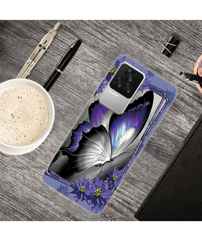 Coque Poco F4 Papillon Gris et Violet