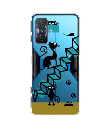 Coque Poco F4 GT Illustration Chats Noir