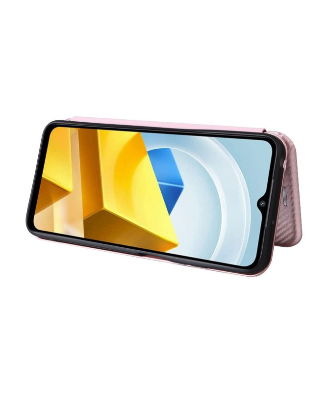 Housse Poco M5 simili cuir fibre de carbone