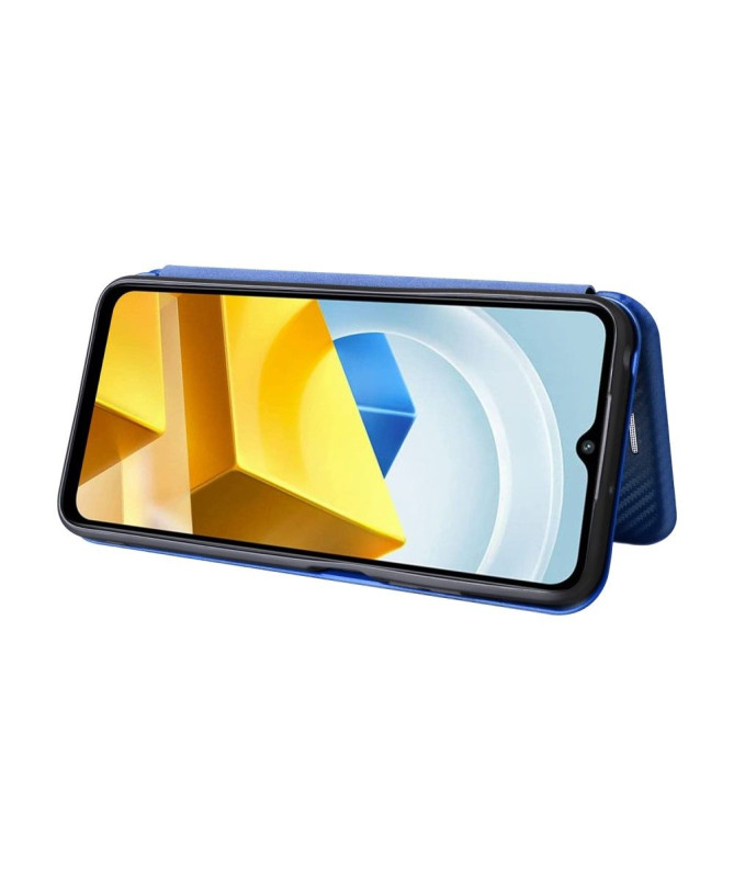 Housse Poco M5 simili cuir fibre de carbone